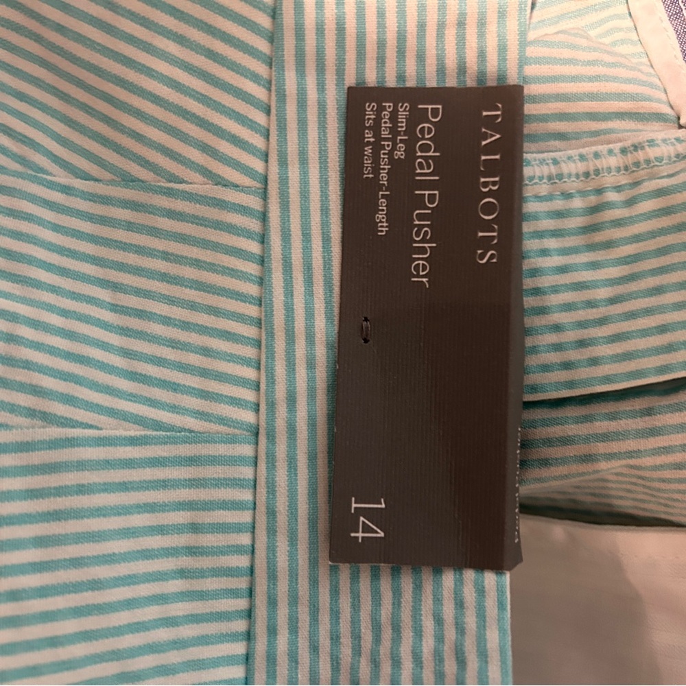 Talbots Pedal Pusher Pants. Size 14. Mint and white stripes. - Picture 3 of 4